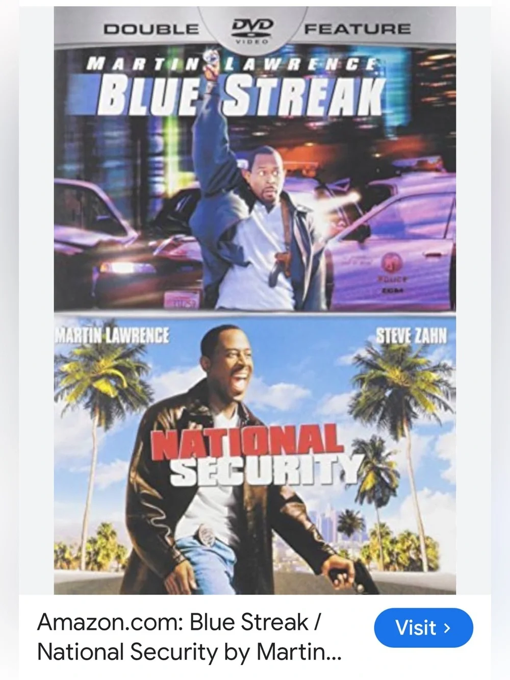 #2845*Martin Lawrence Double Feature: Blue Streak & National Security - Black DV